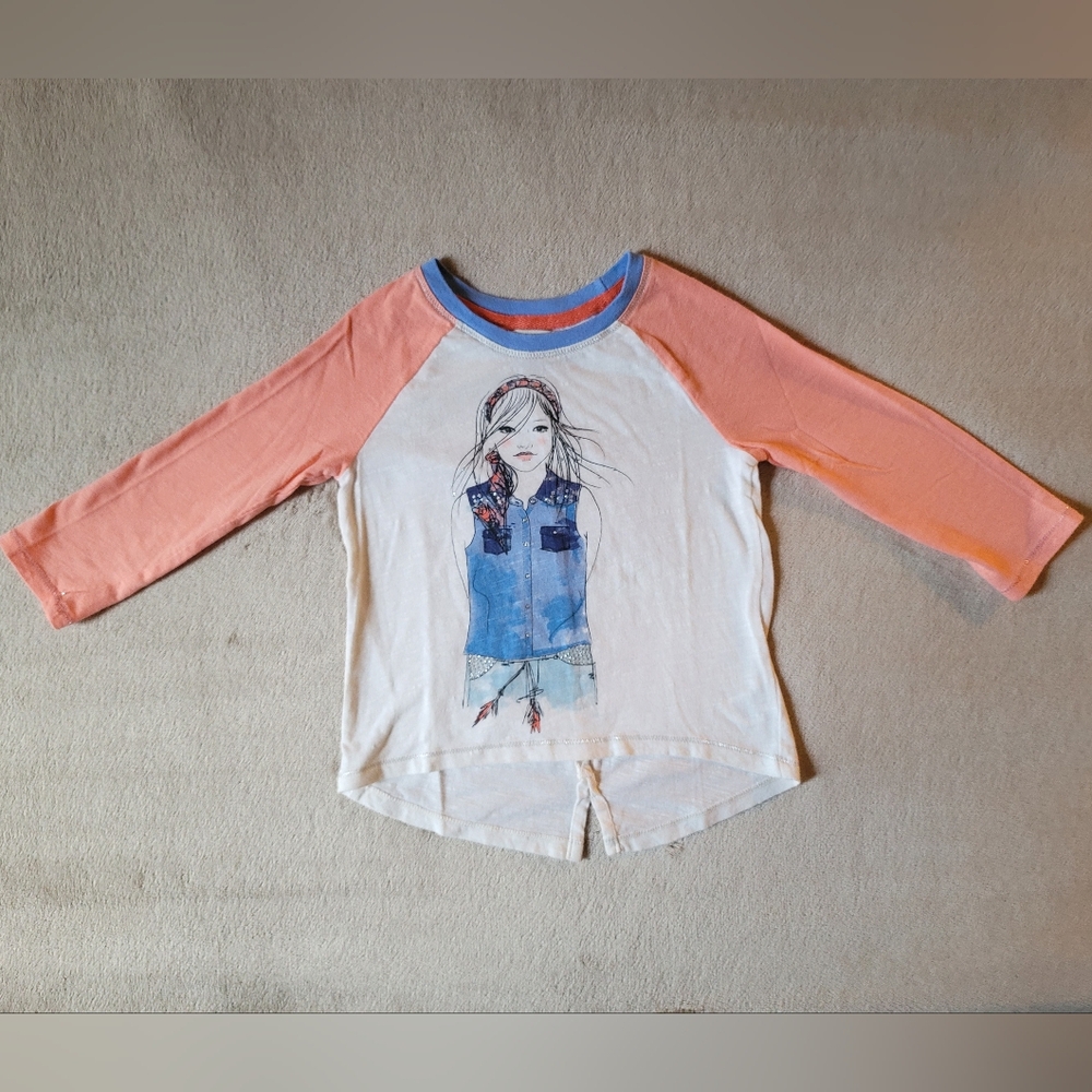 Ruum Girl Orange/White Long Sleeve Shirt Size 2Y